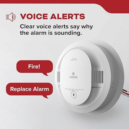 Kidde Hardwired Smoke Detector, 10-Year Battery Backup, Voice Alerts, Interconnectable, LED Warning Light Indicators, 20SA10-V