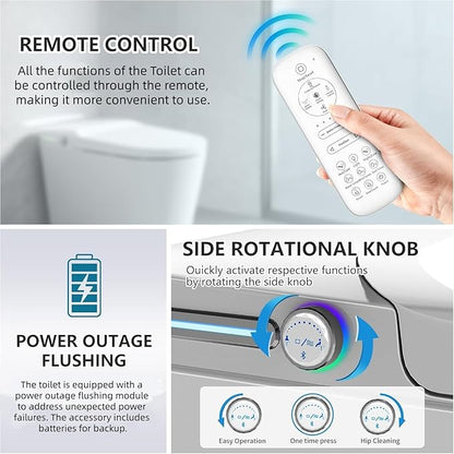 TDH Smart Toilet, Heated Toilet Seat with Warm Water Sprayer & Dryer, Aromatherapy Tablets,Foot Sensor Operation, Round Toilet Seat, Night Light, Remote Control