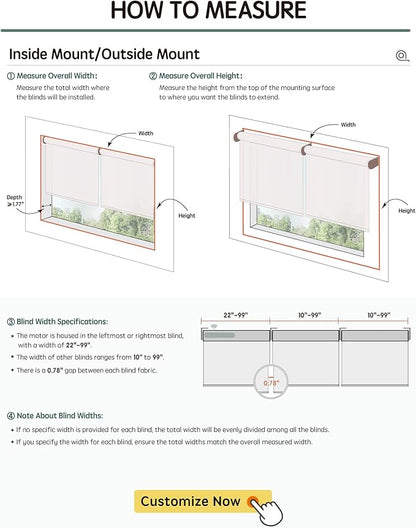 Yoolax Smart Coupled Roller Shades Compatible with Alexa Google, Motorized Blinds with Remote Blackout Coupled Roller Shades for X-Large Windows, Custom Size (XL Coupled-White)