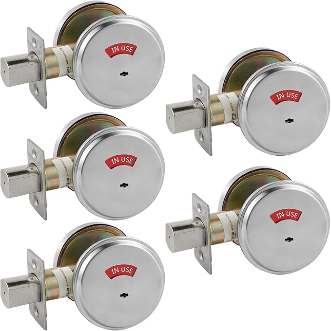 in-Use/Vacant Commercial Deadbolt, Heavy Duty Satin Chrome Grade 2 Privacy Indicator Deadbolt for Bathroom/Office, UL3 Hour Fire Rated, Left&Right Handed, 2 3/4" Backset, 5 Packs