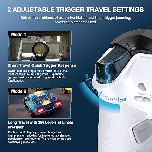 PXN P5 PC Gaming Controller, 2.4G Wireless Gaming Controller, Hall Effect Joystick, Hall Triggers, Dual Vibrators, APP, POM, Wake-up, 4-Macro, 3-Mode(2.4G/BT/SW), for PC,Switch,Android,iOS - White