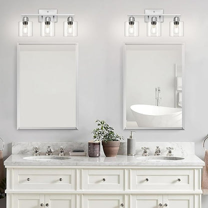 Modern Brushed Nickel 3 Light Bathroom Light Fixtures,19 inch Vanity Lights for Bathroom with Clear Glass Over Mirror for Mirror Kitchen Living Room