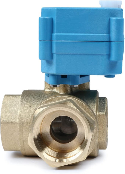 U.S. Solid 1" 3 Way Brass Motorized Ball Valve 110-230VAC, L Type Water Shutoff Valve with Manual Function, Standard Port, NOT for Drinking Water