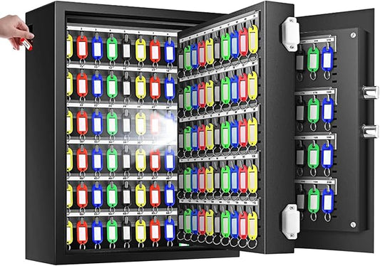 220 Position Large Key Cabinet Wall Mount, Anti-Theft Key Lock Box with Combination Lock, Deposit Key Slot and Key Tags, Steel Key Box for Offices Cars Hotels Dorms