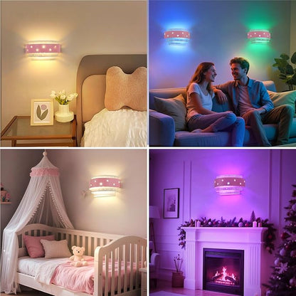 Lightess Pink Wall Sconce Battery Operated for Girls Room, LED Dimmable Wall Light Star, Cordless Wall Lamp for Children Bedroom Decor