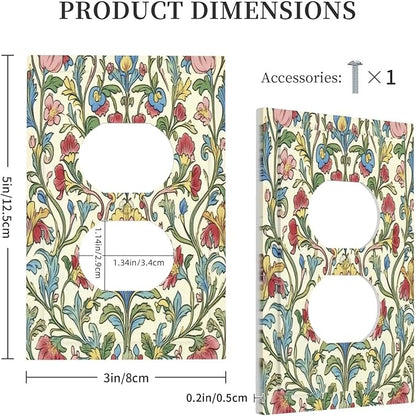Outlet Covers Boho Red Floral Morris Plant Leaves 1 Gang Duplex Light Switch Cover Decorative Switch Plates Electrical Receptacle Faceplate Wall Plate For Farmhouse Cabin Decor