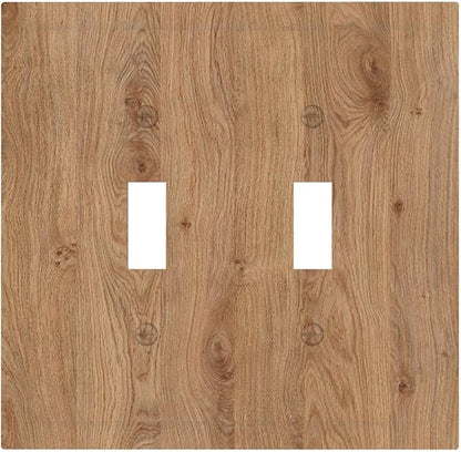 Decorative Switch Plates Vintage Rustic Wood Color Brown Wood Grain 2 Gang Double Toggle Wall Plate Outlet Light Switch Cover Electrical Faceplate for Farmhouse Cabin Decor