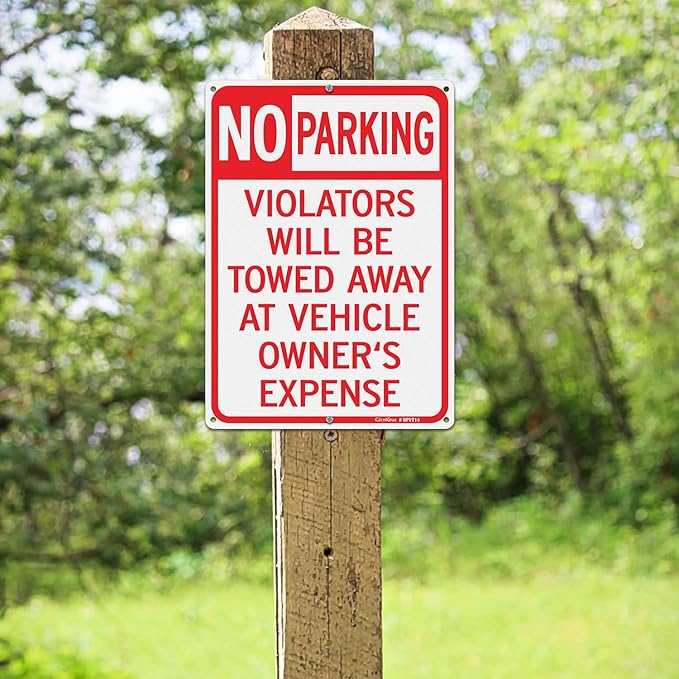 GicnKeuz Large No Parking Signs,14x10 Inches Violators Will Be Towed Away at Vehicle Owner's Expense Signs, Reflective Aluminum, Fade Resistant,Indoor or Outdoor Use (2-Pack)