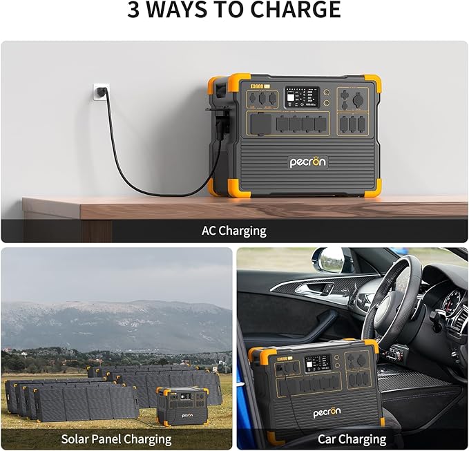 pecron Portable Power Station 3072Wh E3600LFP with 3xEP3000-48V(3072Wh) Expandable to 12288Wh, 5x3600W AC Outlets Power Station, LiFePO4 Battery Backup Solar Generator for RV, Camping, CPAP, Emergency