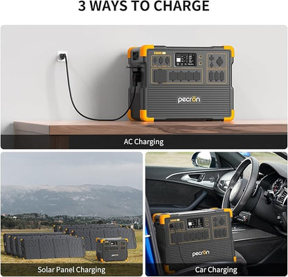 pecron Solar Generator E3600LFP 3072Wh with 2x300W Solar Panels, 5x3600W AC Outlets Portable Power Station, LiFePO4 Battery Backup Expanded to 15.36KWh, Power Station for Home Use, RV, Camping, CPAP