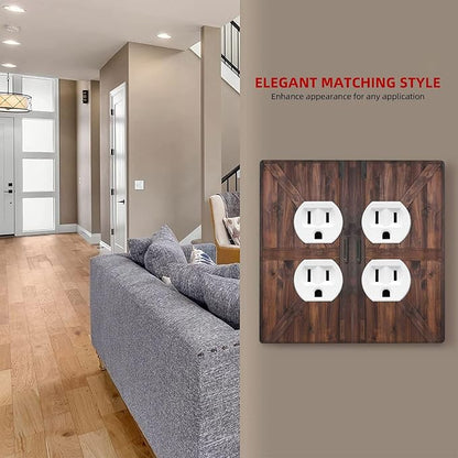 Decorative Outlet Covers Vintage Brown Farmhouse Barn Door 2 Gang Light Switch Cover Plate Double Duplex Wall Plates for Electrical Outlets Switch Plate Covers for Bedroom Home Decor