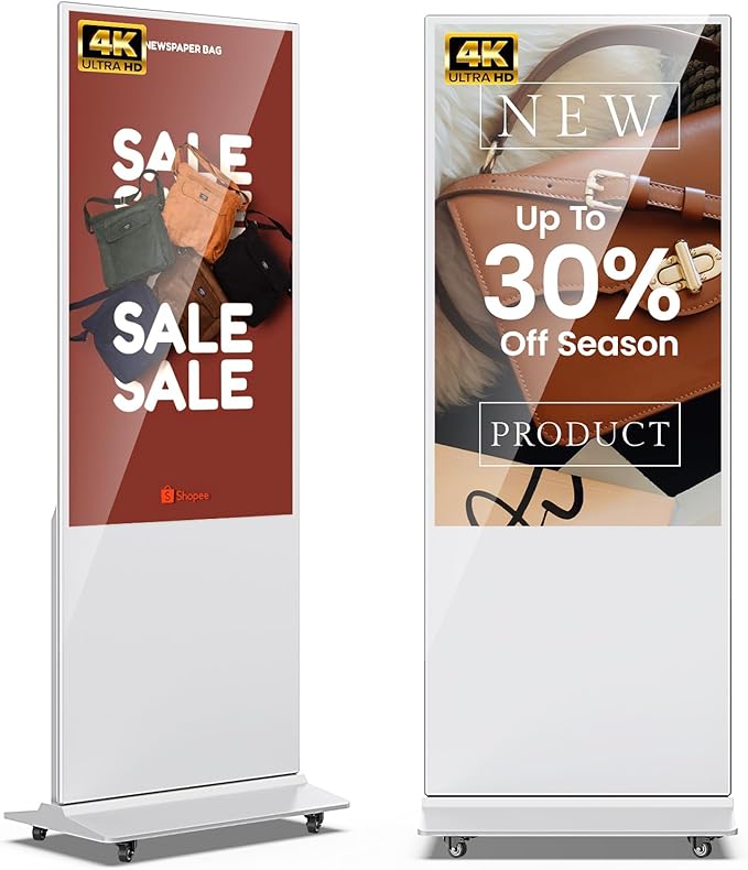 JIYANG 55 Inch 4K Digital Signage Display, Indoor Floor Standing Advertising Display Kiosk Android System,Commercial LCD Totem Support HDMI-in,Store Displays Screens and Lifetime CMS System(White)