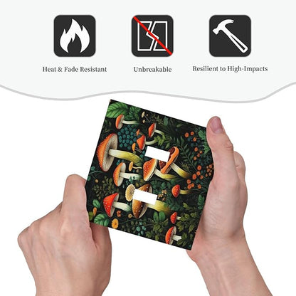 Decorative Light Switch Plate Covers Boho Red Mushroom Green Leaf Plants Floral 2 Gang Wall Plate Double Toggle Switch Cover Plate Electric Dual Device Electrical Faceplate