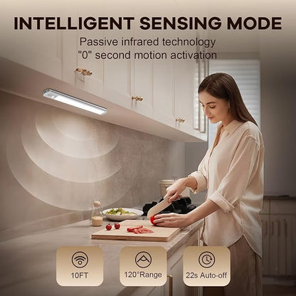 BIAT Under Cabinet Lights 2PCS, 80 LED Motion Sensor Indoor, Rechargeable Closet Lights with 3 Color Temps, Dimmable