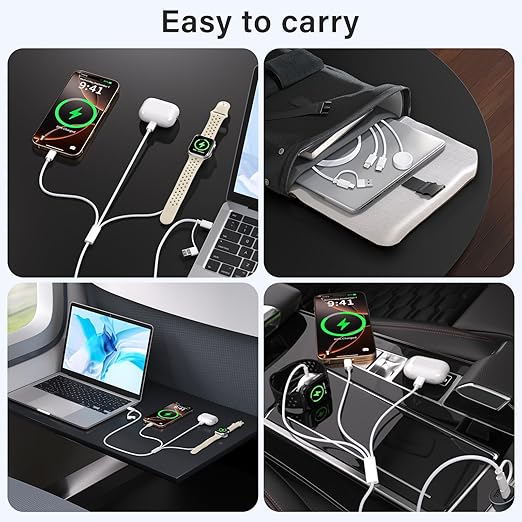 Travel Essentials,3 in 2 USB C Cable for Apple Watch Charger ，Multi Charging Cable Cord,Vacation Camping RV Essentials,Portable Designed for iWatch Series 11-2/Ultra/SE &iPhone 17-12-4FT(2Pack 4FT)