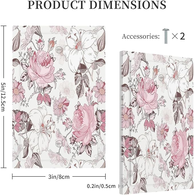 Light Switch Cover Plate Modern Watercolor Flower Pink White Wildflower 1 Gang No Device Blank Electrical Wall Plates Faceplate Decorative Switch Plate for Bedroom Home Decor