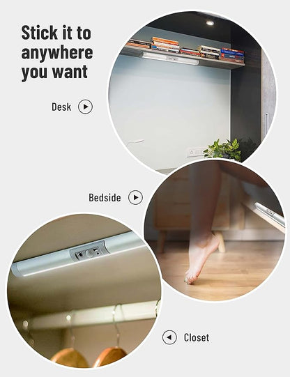 Joyzy 2 Pack Motion Sensor Closet Lighting with Eye Protection Design Automatic Closet Lights Battery Operated Pantry Light Wireless Lightings, LED Rechargeable Counter Lighting for Wardrobe Cabinet
