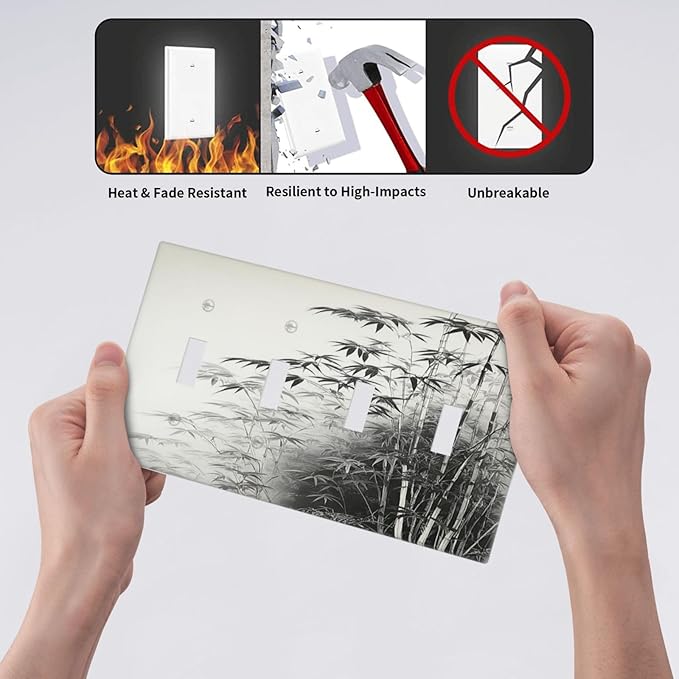 Light Switch Cover Plate Watercolor Vintage Ink Bamboo Forest Quad Toggle Wall Plates Decorative Switch Plates 4 Gang Outlet Covers Electrical Panel Cover Faceplate for Home Decor 4.5 X 8 IN
