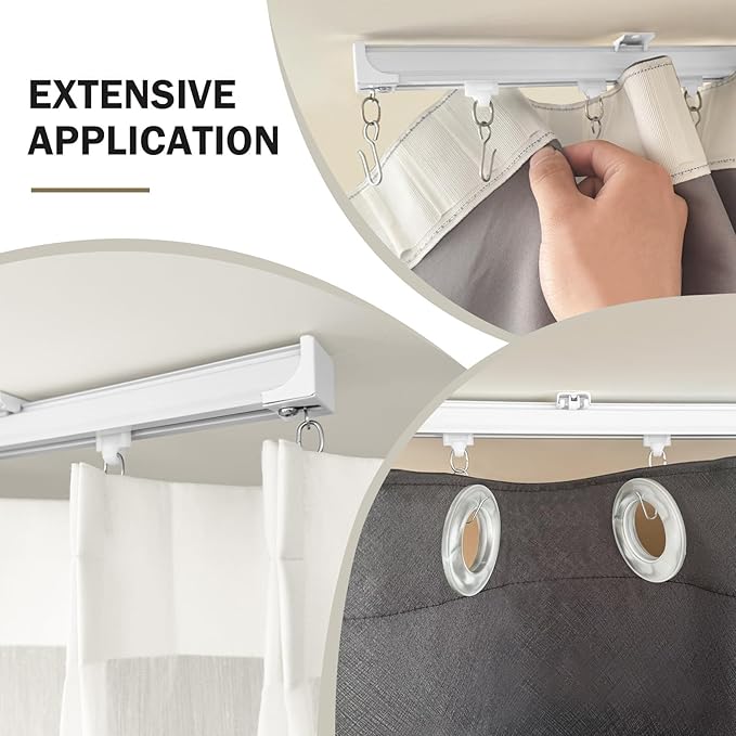 Ceiling Curtain Tracks,Curtain Track Wall Mount,Track Curtains Rod Ceilings Mount Heavy Duty Ceiling Tracks for Curtains Room Divider Rod with Hooks,White 3-18ft