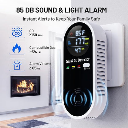 2 Pack Carbon Monoxide Detectors, 4-in-1 Combustible Gas & CO Detector Plug in with Temperature & Humidity Display for Home, RV & Travel