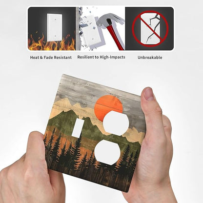 Wallplates Vintage Wood Grain Sun Forest Mountains 1 Toggle 1 Duplex Switch Plate Electrical GFCI Faceplate Decorative Light Switch Covers for Farmhouse Cabin Decor