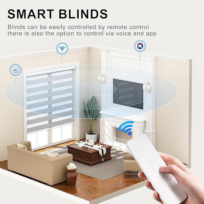 LazBlinds Motorized Zebra Roller Shades, Rechargeable Smart Blinds with Remote Control, Custom Size Light Filtering Dual Layer Roller Sheer Shades, Beige Linen