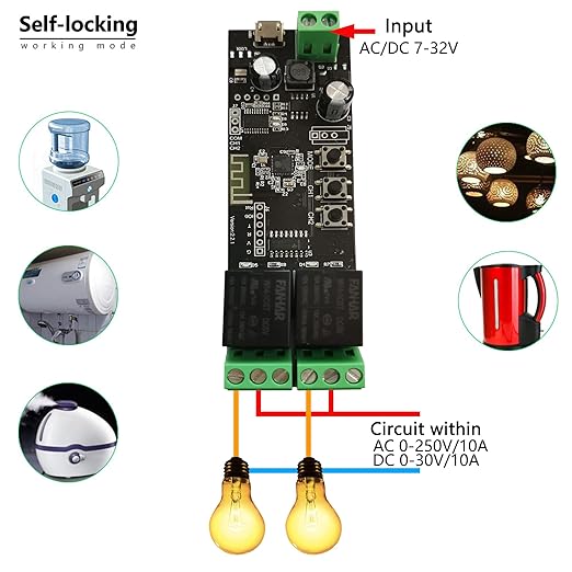 Jane Eyre 2 Channel WiFi Momentary/Self-Locking Relay Switch Module DC 7-32V DIY Switch Module TUYA/SmartLife APP Remote Switch Relay Compatible with Alexa Echo Google Home
