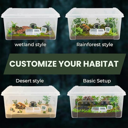 10 Pcs Reptile Enclosure Breeding Box Cage Kit, Portable Plastic Snake Transparent Animal Indoor Habitat Cage Turtle Box Critter Keeper Digital Thermometer Hygrometer, Feeder Dish & More | by Cotkkstt