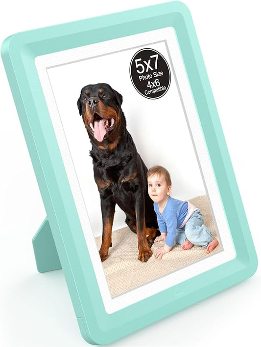 Green 5x7 Picture Frame with Acrylic Front 1 Pack, ABS Frame for 5x7 or 4x6 Photos, Shatterproof UV-Resistant Tabletop Photo Frame, Vertical/Horizontal Display for Home Décor