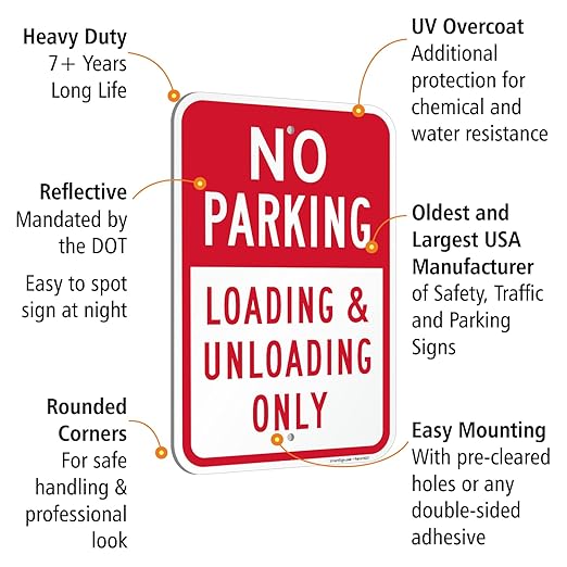 SmartSign Basics 18 x 12 inch “No Parking - Loading And Unloading Only” Metal Sign, 120 mil Aluminum Composite (ACM), Engineer Grade Reflective Material, Red and White, Made in USA
