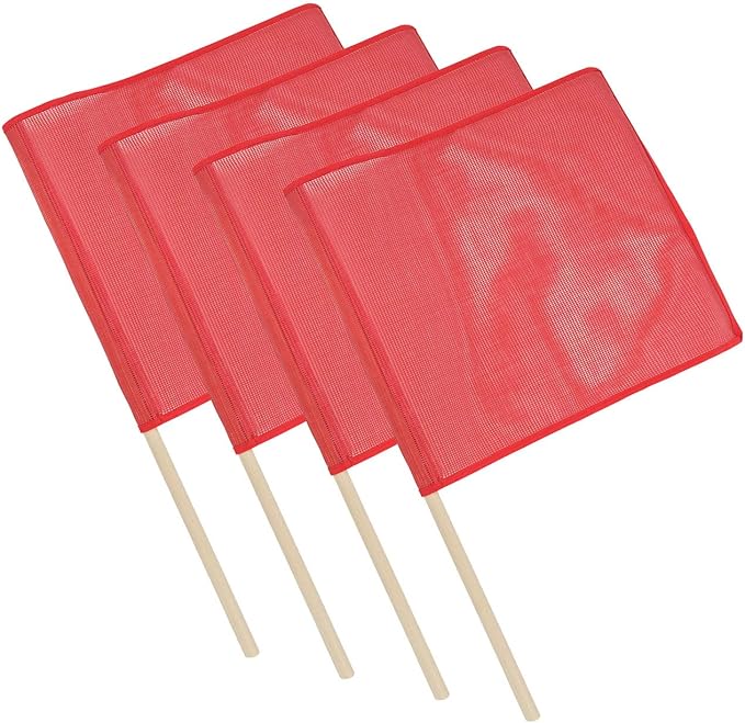 Mytee Products Red Safety Flags for Trucks with Dowel, DOT Compliant - 18 Inch x 18 Inch High Visibility Vinyl Mesh Warning Flags, 4 Pack