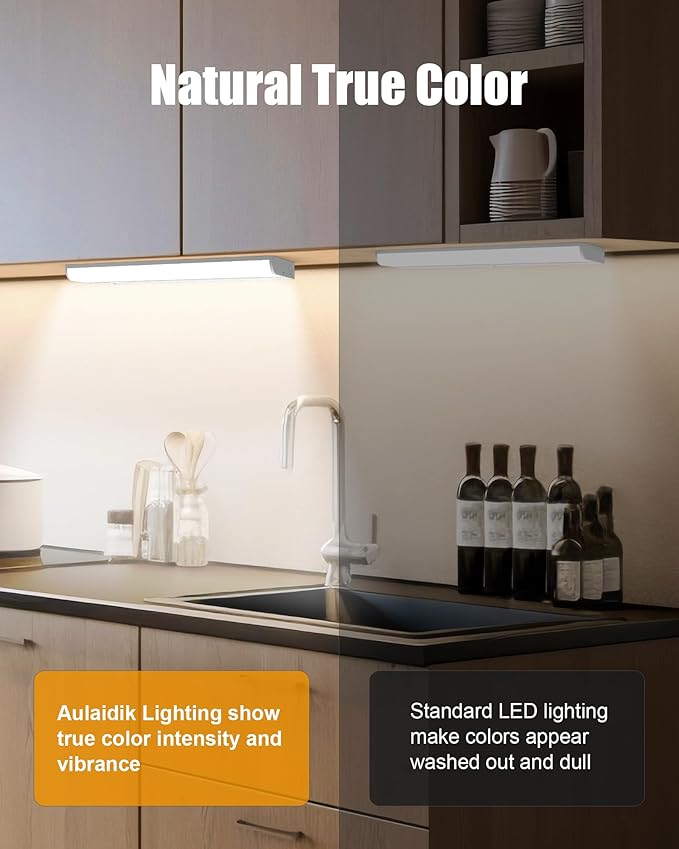 Hardwired Under Cabinet Lighting 24 Inch, 3 Color Settings - Soft White(3000K), Bright White(4000K), Daylight White(5000K), 2 Pack Linkable Dimmable Under Counter Lights for Kitchen, CRI 97