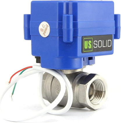 U.S. Solid 1/2" Motorized Ball Valve 85-265V AC Stainless Steel Electrical Ball Valve, 2 Wire Auto Return Setup Normally Closed