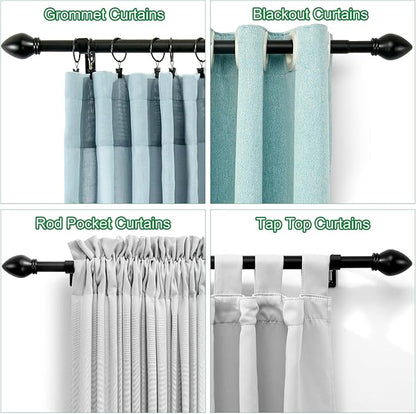 Curtain Rods for Windows 16 to 92 inches, Curtain Rod Max Adjustable Length to 104 in, Drapery Rod 1 inch Diameter with Modern Knobs Finials (Black, 16" to 92" - Set of 2)