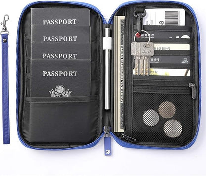 VanFn RFID Travel Passport Wallet, Family Passport Holder, Trip Document Organizer P.Travel Series (Nylon - Blue)