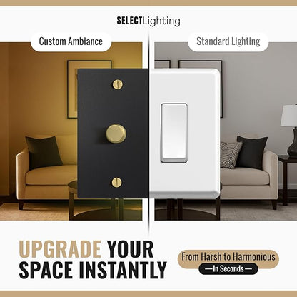 SELECT Black Brass Dimmer Light Switch, 1 Way Rotary Dimmer, 1 Gang TRIAC/Leading Edge Dimmable LED Light Switch, 15A 120V AC with Brass Knob, Faceplate & Dimming Module, UL Listed