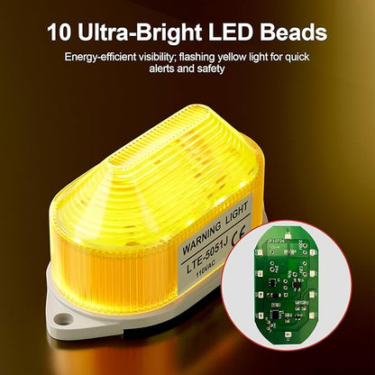 AC110V Strobe Siren Industrial Warning Light with Yellow LED and 105dB Buzzer, Ultra-Bright Signal Flashing Alarm Light for Safety and Alert, Oval