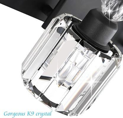 Ralbay Modern 6-Light Black Crystal Vanity Lights for Bathroom - Matte Black Crystal Wall Light Fixtures