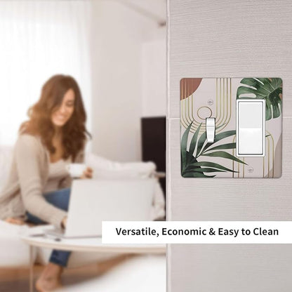 Decorative Outlet Covers Boho Mid Century Abstract Arch Green Leaves 2 Gang Wall Plate Single Toggle 1 Rocker Light Switch Cover Switch Plate Covers for Bedroom Home Decor