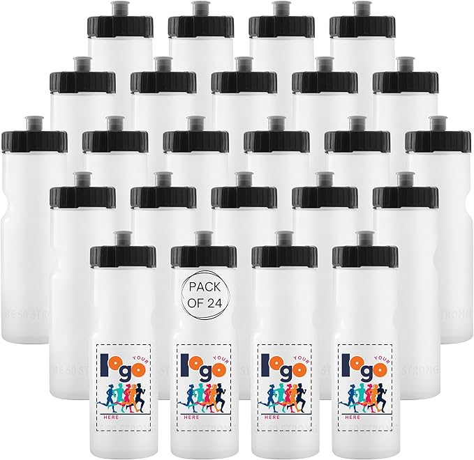 50 Strong Sports Water Bottles – Reusable 22 oz BPA-Free Plastic Bottles with Pull Top Cap – Made in USA – Top Rack Dishwasher Safe – Fits Most Bike Cages Brand