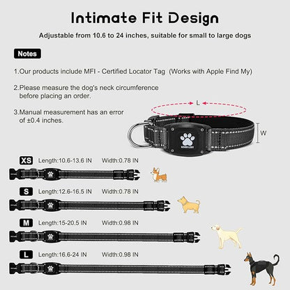 GPS Dog Collar Tracker 2-in-1,Reflective Waterproof Pet Collar,iOS-Only,No Monthly Fees,Unlimited Range,Ideal for Dog Tracking pet Tracker,for Small Dogs(S (12.6"-16.5" Width:0.78"), Black)