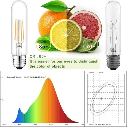 5 Inch Edison Bulb, 5000K Daylight White E26 Bulb 6W Dimmable, 800LM T10 T9 Clear Glass Tubular Light Bulbs, AC 120V Equal 80 Watt Bulbs for Chandelier Pendant Wall Light - 6Pack