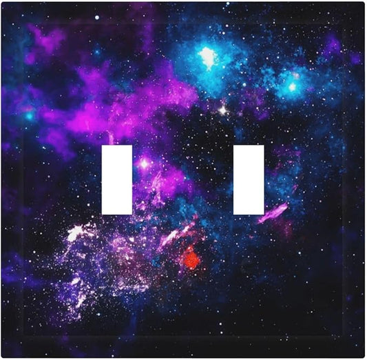 Outer Space Colorful Starry Sky Galaxy Planet Decorative Switch Plates 2 Gang Double Toggle Outlet Light Switch Cover Wall Plate Electrical Faceplate for Bed Room Living Room Decor