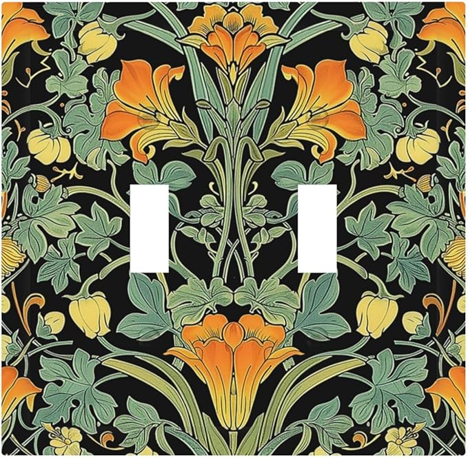 Decorative Switch Plates William Morris Vintage Floral Green Yellow 2 Gang Double Toggle Outlet Light Switch Cover Wall Plate Electrical Faceplate for Bedroom Home Decor