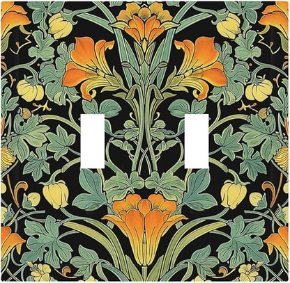 Decorative Switch Plates William Morris Vintage Floral Green Yellow 2 Gang Double Toggle Outlet Light Switch Cover Wall Plate Electrical Faceplate for Bedroom Home Decor