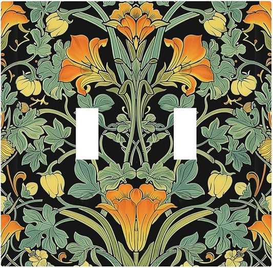 Decorative Switch Plates William Morris Vintage Floral Green Yellow 2 Gang Double Toggle Outlet Light Switch Cover Wall Plate Electrical Faceplate for Bedroom Home Decor