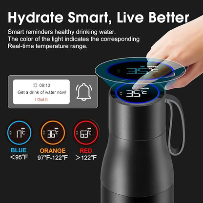 VSITOO 15oz Smart Self Cleaning Water Bottle，Insulated Water Bottle with Stainless Steel, BPA-Free, AI Self-Clean, 30-Day Battery, Magnetic Charging for Travel, Gym or Office, Black