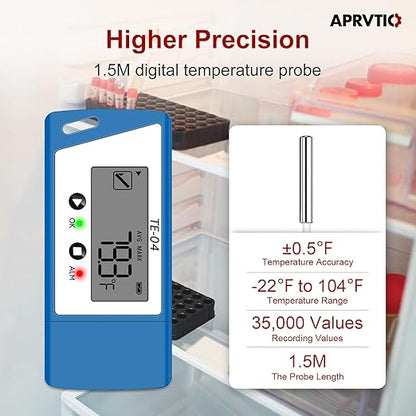 TE-04 5PCS Temperature Data Logger with External Probe, Auto PDF& CSV Report, 35,000 Points, Large Display Pause Recording Function, Temperature Recorder for Cold Chain Vaccine Storage