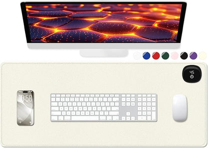 Heated Desk Pad, 31.5" x 13" Leather Non-Slip Warm Desk Pad, Large Mouse Mat with 3 Levels Heating & 3 Hours Auto Shut-Off, Hand and Foot Warmer for Office, Home, Apricot