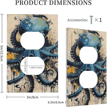 Outlet Covers Nautical Vintage Blue Octopus Yellow Eyes Oil Watercolor 1 Gang Duplex Wall Plate Decorative Switch Plates Electrical Receptacle Faceplate Light Switch Cover for Kids room